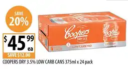 Supabarn Coopers Dry 3.5% Low Carb Cans offer