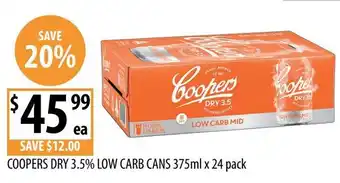 Supabarn Coopers Dry 3.5% Low Carb Cans offer