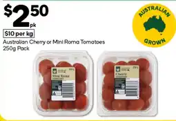 Woolworths Australian Cherry or Mini Roma Tomatoes offer