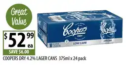 Supabarn Coopers Dry 4.2% Lager Cans offer