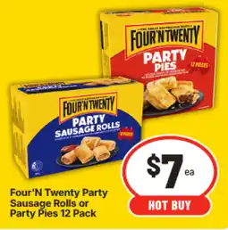 IGA Four'n Twenty Party Sausage Rolls or Party Pies 12 Pack offer