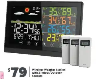 Wireless Weather Station with 3 Indoor/Outdoor Sensors