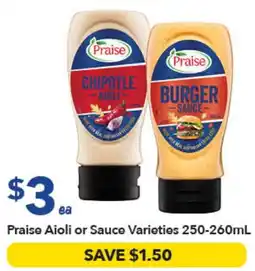 Ritchies Praise Aioli or Sauce Varieties offer