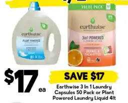 Drakes Earthwise 3 In 1 Laundry Capsules 50 Pack or Plant Powered Laundry Liquid 4lt offer