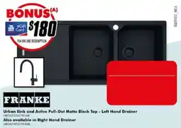 The Good Guys Franke Urban Sink and Active Pull-Out Matte Black Tap - Left Hand Drainer offer