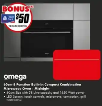 Omega 60cm 8 Function Built-in Compact Combination Microwave Oven - Midnight