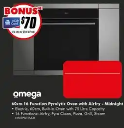 The Good Guys Omega 60cm 16 Function Pyrolytic Oven with Airfry - Midnight offer