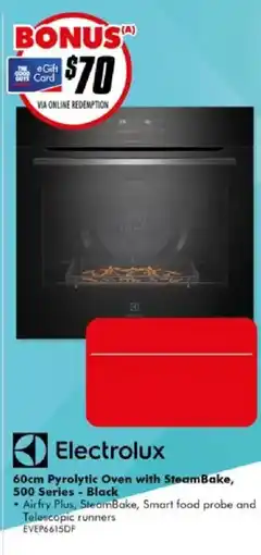 The Good Guys Electrolux 60cm Pyrolytic Oven with SteamBake, 500 Series - Black offer
