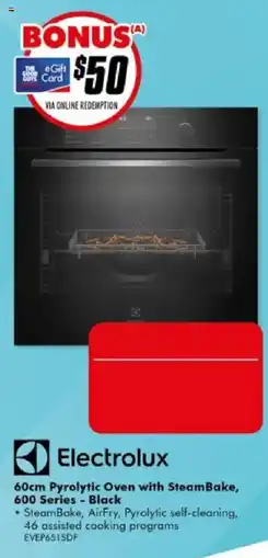 The Good Guys Electrolux 60cm Pyrolytic Oven with SteamBake, 600 Series - Black offer