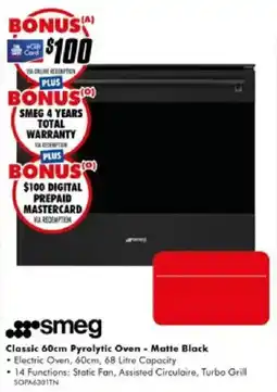 The Good Guys Smeg Classic 60cm Pyrolytic Oven - Matte Black offer