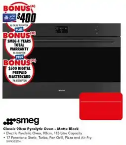The Good Guys Smeg Classic 90cm Pyrolytic Oven - Matte Black offer