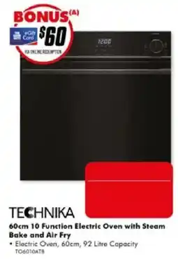 The Good Guys Technika 60cm 10 Function Electric Oven with Steam Bake and Air Fry offer