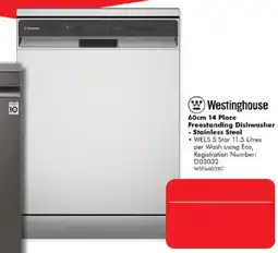 The Good Guys Westinghouse 60cm 14 Place Freestanding Dishwasher offer