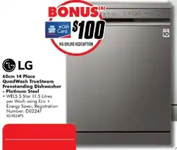 The Good Guys LG 60cm 14 Place QuadWash TrueSteam Freestanding Dishwasher offer