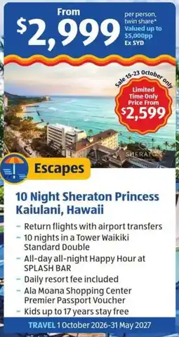 ALDI 10 Night Sheraton Princess Kaiulani, Hawaii offer