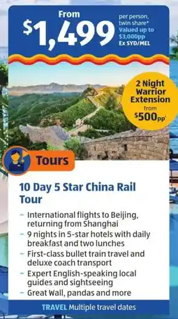 ALDI 10 Day 5 Star China Rail Tour offer