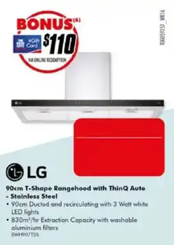 The Good Guys LG 90cm T-Shape Rangehood with ThinQ Auto - Stainless Steel offer