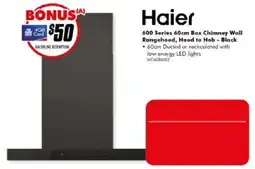 The Good Guys Haier 600 Series 60cm Box Chimney Wall Rangehood, Hood to Hob offer