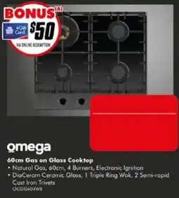 The Good Guys Omega 60cm Gas on Glass Cooktop offer