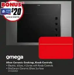 The Good Guys Omega 60cm Ceramic Cooktop, Knob Controls offer