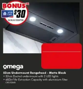 Omega 52cm Undermount Rangehood - Matte Black