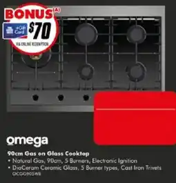 The Good Guys Omega 90cm Gas on Glass Cooktop offer