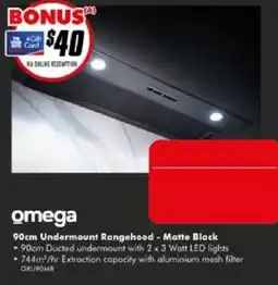 The Good Guys Omega 90cm Undermount Rangehood - Matte Black offer