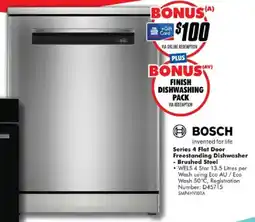 The Good Guys BOSCH Series 4 Flat Door Freestanding Dishwasher - Brushed Steel offer