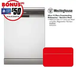 The Good Guys Westinghouse 60cm 15 Place Freestanding Dishwasher - Stainless Steel offer