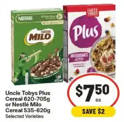 IGA Uncle Tobys Plus Cereal or Nestlé Milo Cereal offer