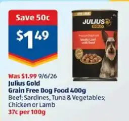 ALDI Julius Gold Grain Free Dog Food offer