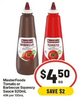 IGA MasterFoods Tomato or Barbecue Squeezey Sauce offer