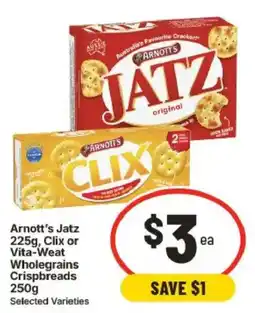 IGA Arnott's Jatz or Clix or Vita-Weat Wholegrains Crispbreads offer