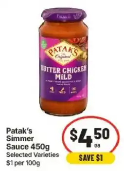 IGA Patak's Simmer Sauce offer