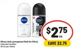 IGA Nivea Anti-perspirant Roll On offer