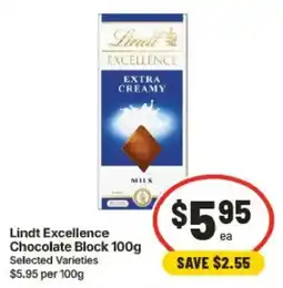 IGA Lindt Excellence Chocolate Block offer