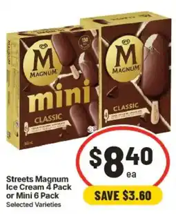 IGA Streets Magnum Ice Cream 4 Pack or Mini 6 Pack Selected Varieties offer