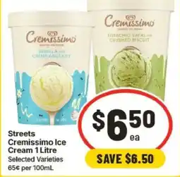 IGA Streets Cremissimo Ice Cream 1 Litre Selected Varieties offer