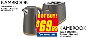 The Good Guys Kambrook Kettle Charcoal KKE69OCCHR2IAN1/Toaster Charcoal KTA290CHR2JAN1 offer