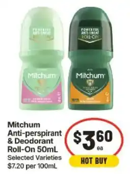 IGA Mitchum Anti-perspirant & Deodorant Roll-On offer