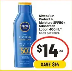 IGA Nivea Sun Protect & Moisture SPF50+ Sunscreen Lotion offer
