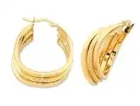 Bevilles Jewellery 9ct Yellow Gold Silver Filled Triple Hoop Earrings-2mm x 25mm offer