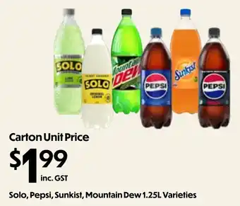 Solo, Pepsi, Sunkist, Mountain Dew 1.25L Varieties