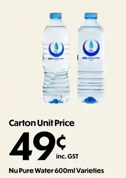 Campbells Wholesale Nu Pure Water 600ml Varieties offer