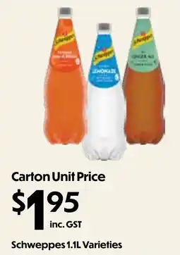 Campbells Wholesale Schweppes 1.1L Varieties offer