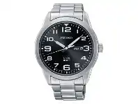 Seiko Men's Solar Silver Stainless Steel Black Dial Watch
