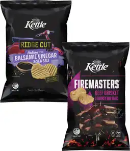 Coles Kettle Firemasters or Ridge Cut Potato Chips 150g-165g offer