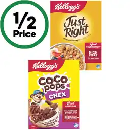 Woolworths Kellogg’s Coco Pops Chex 500g or Just Right Cereal 740g offer