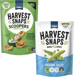 Coles Calbee Harvest Snaps 120g or Scoopers 90g offer