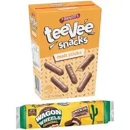 Woolworths Arnott’s Tee Vee Snacks Chocolate Biscuits 175g or Wagon Wheels Biscuits 190g offer